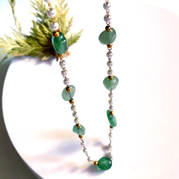 Aventurine + Fresh Water Pearl Necklace Bracelet Jewelry Set - Picture 6 of 8